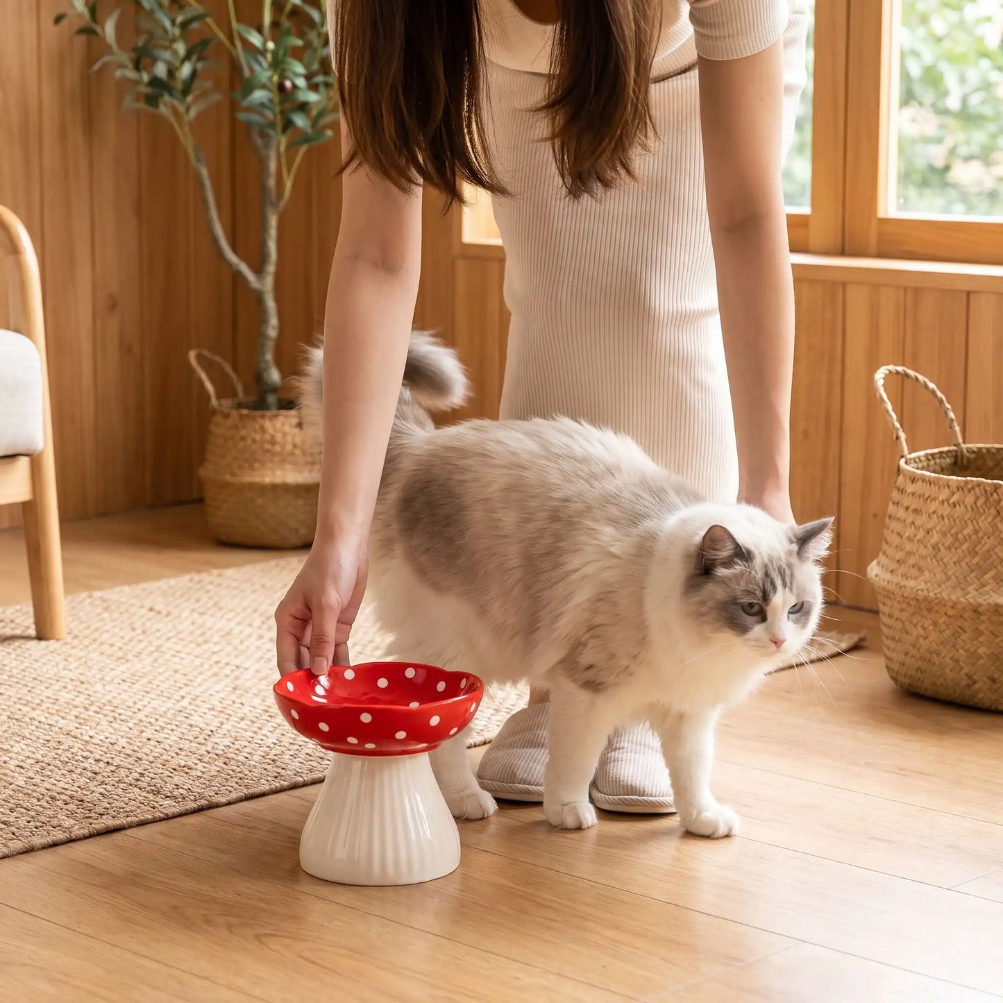 Gamelle surélevée chat rouge chat ragdoll tourne autour