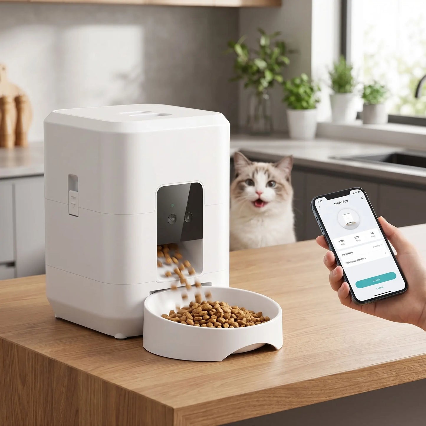 distributeur automatique croquettes chat avec smartphone