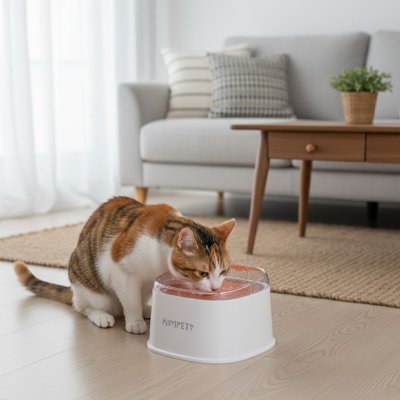 Gamelle chat blanche chat buvant dedans dans salon