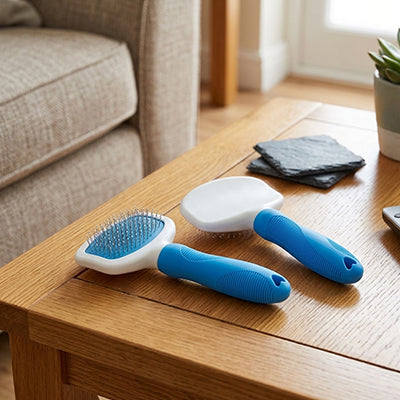 Brosse chat poil long bleues picots deux tailles