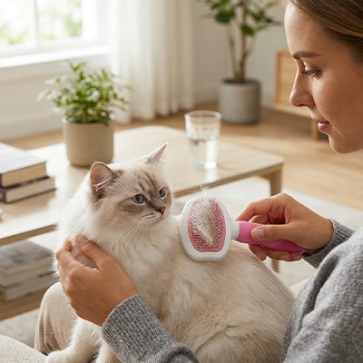 Brosse chat poil long rose chat ragdoll blanc salon