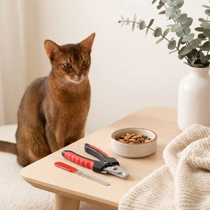 Coupe griffe avec lime noirs sur table chat devant
