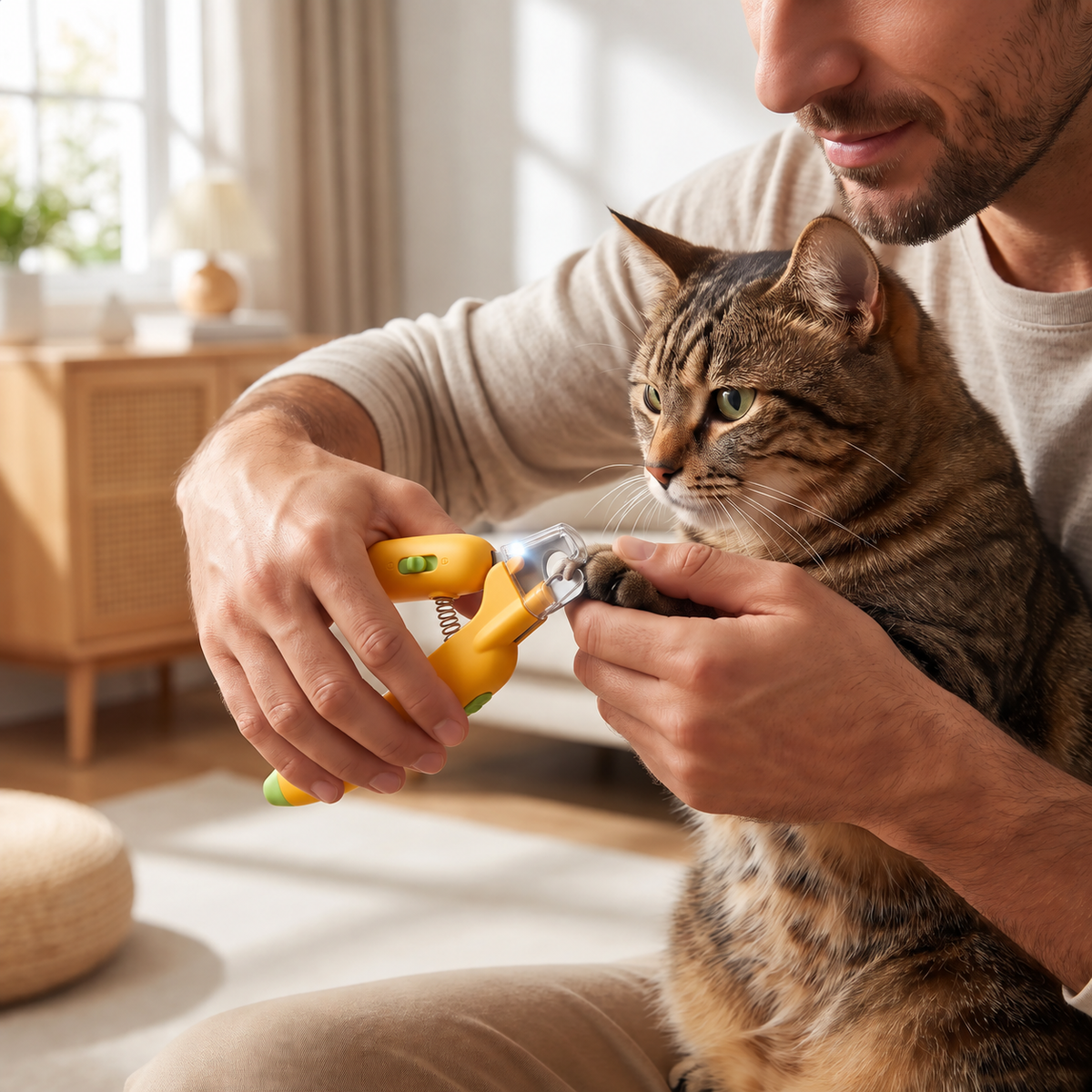 Coupe griffe jaune lime intégrée chat en soin