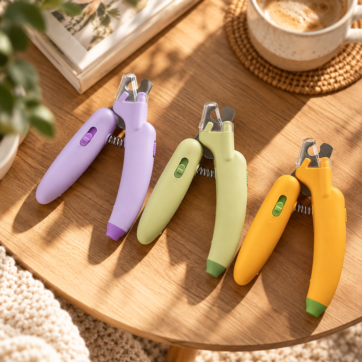 Coupe griffe trois coloris vert jaune violet