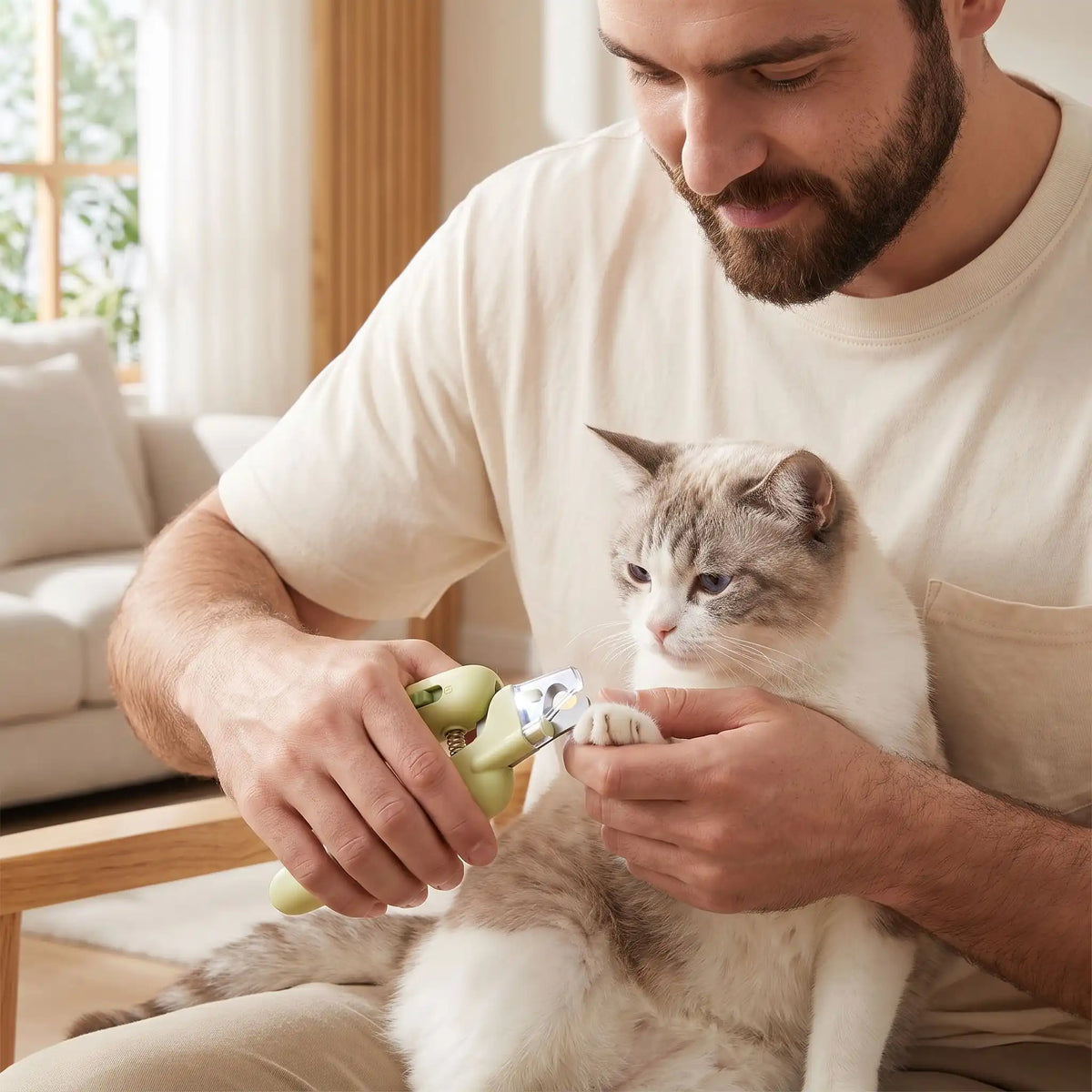 Coupe griffe vert led homme avec chat soin