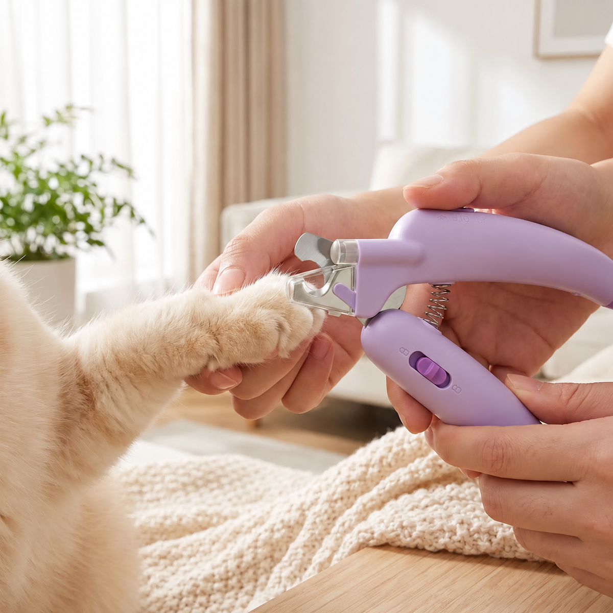 Coupe griffe violet patte chat blanc