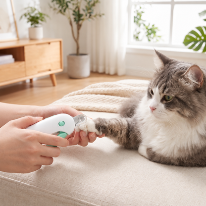 Coupe ongle chat bleu soin chat sur canapé