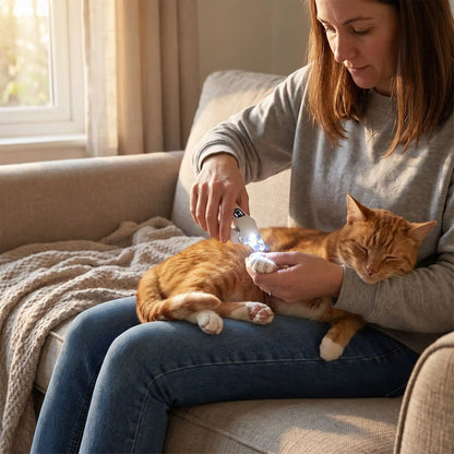 Coupe ongle chat LED allumée chat détendu 