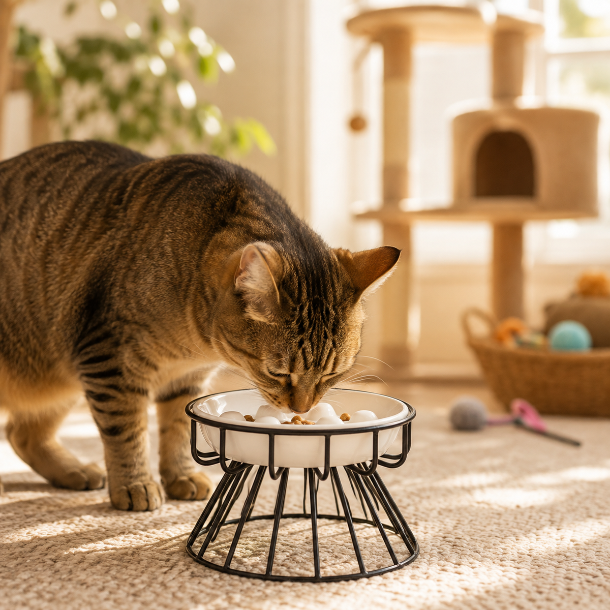 Gamelle anti glouton chat céramique blanche chat mange