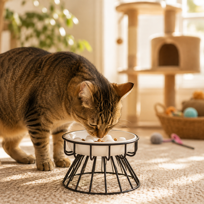 Gamelle anti glouton chat céramique blanche chat mange
