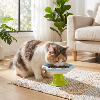 Gamelle ceramique pour chat bleue chat mange dans salon