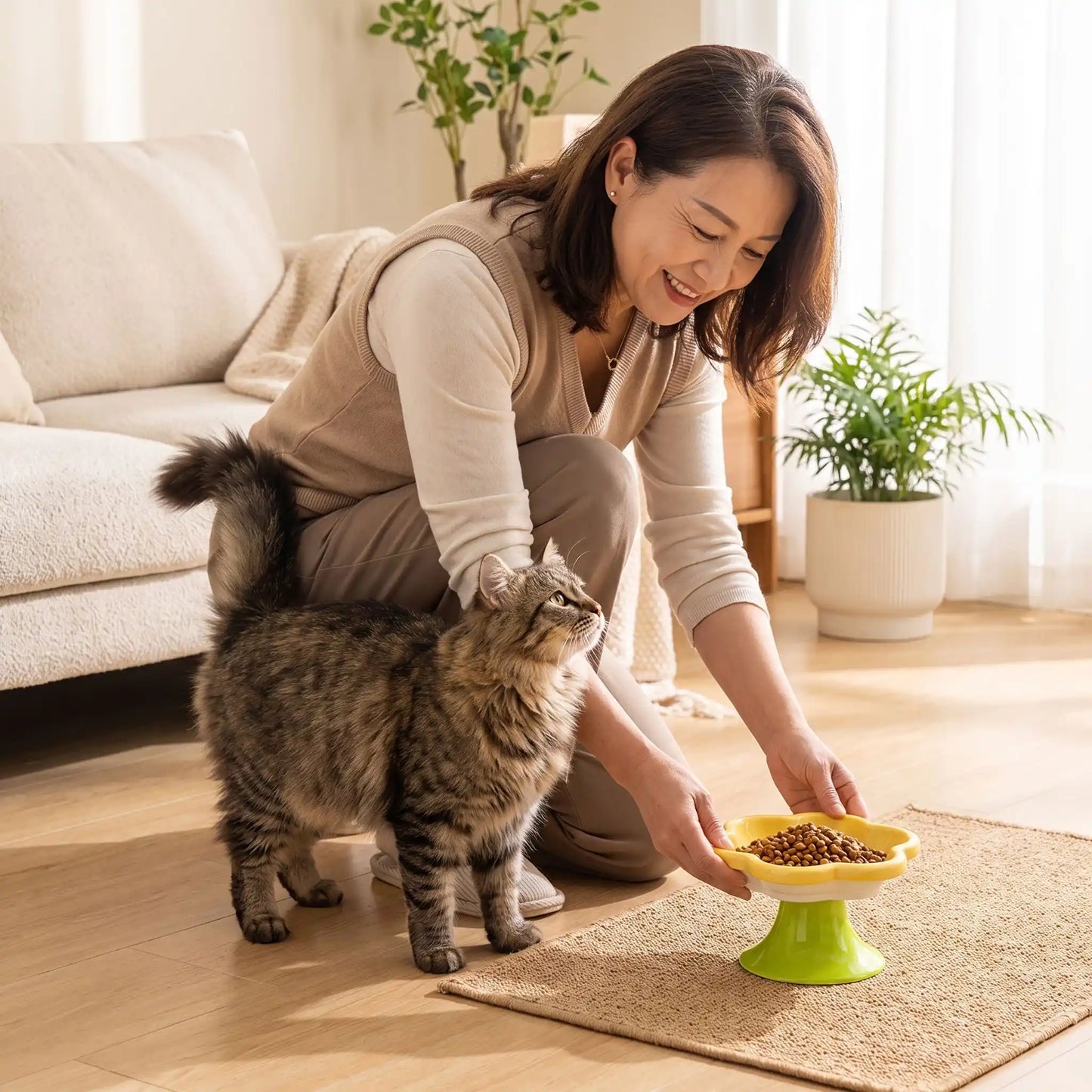 Gamelle ceramique pour chat jaune dame servant chat