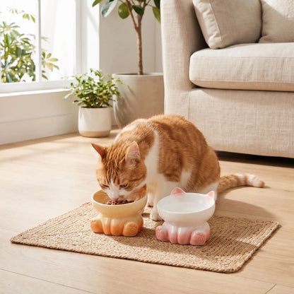 Gamelle ceramique pour chat orange blanche chat mange