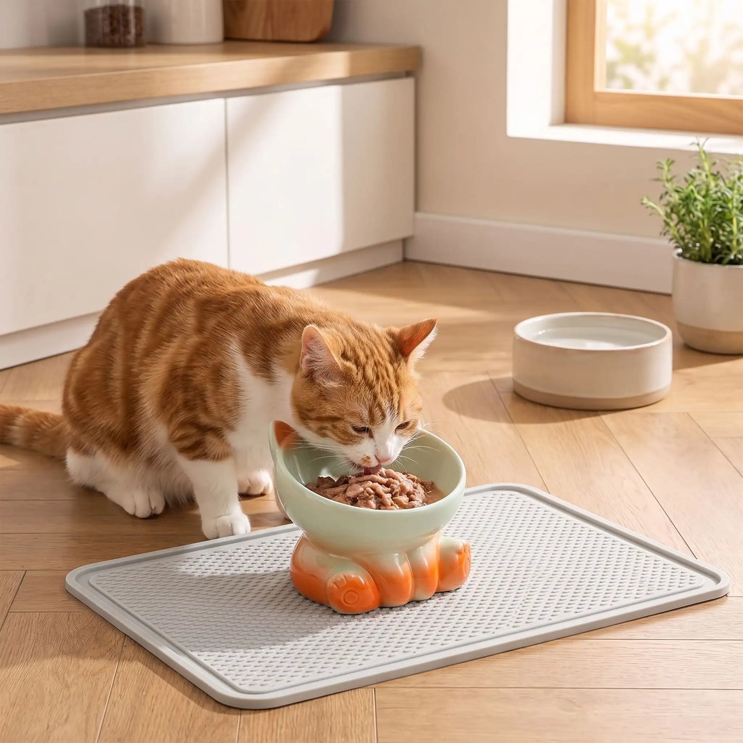 Gamelle ceramique pour chat verte chat mangeant pâtée