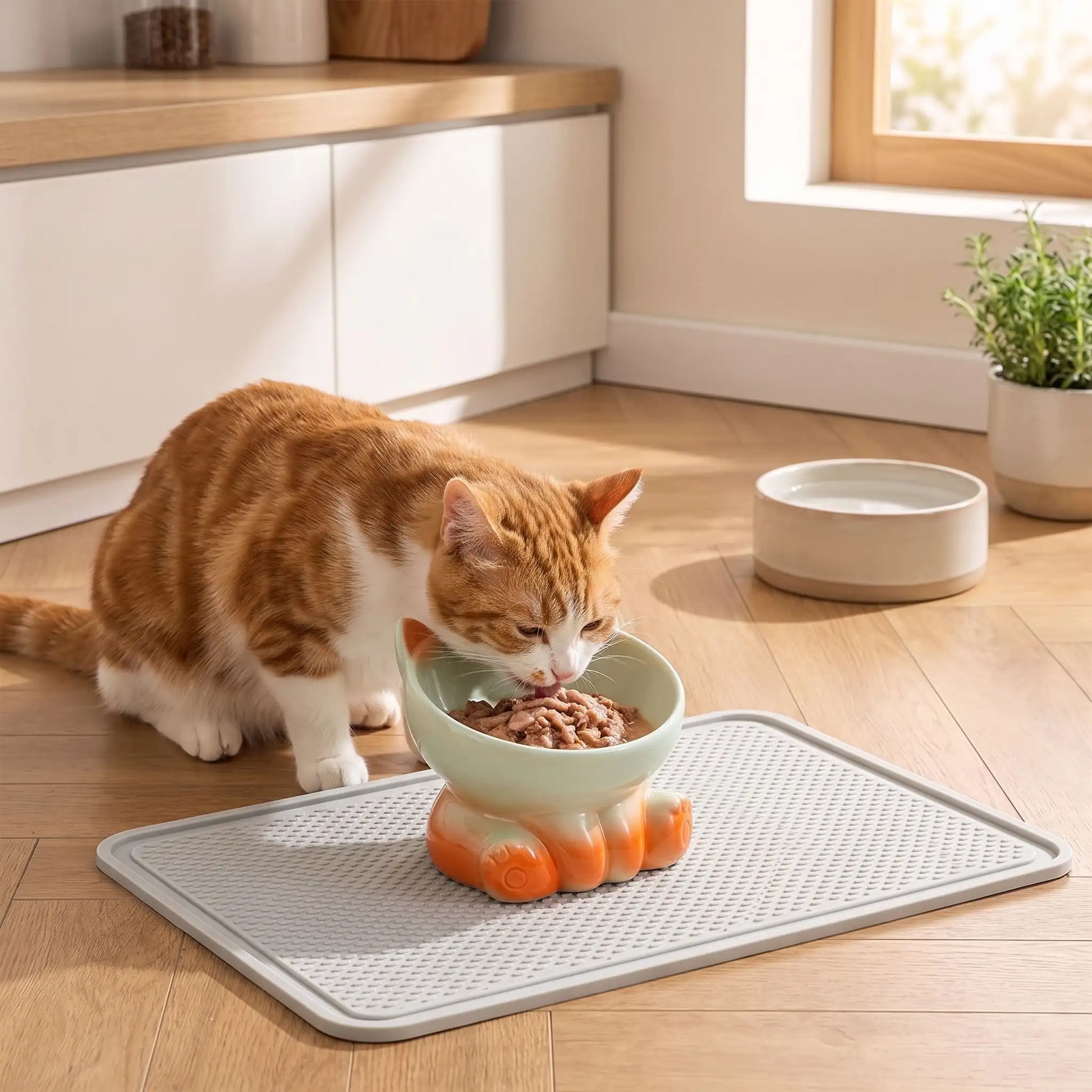 Gamelle ceramique pour chat verte chat mangeant pâtée