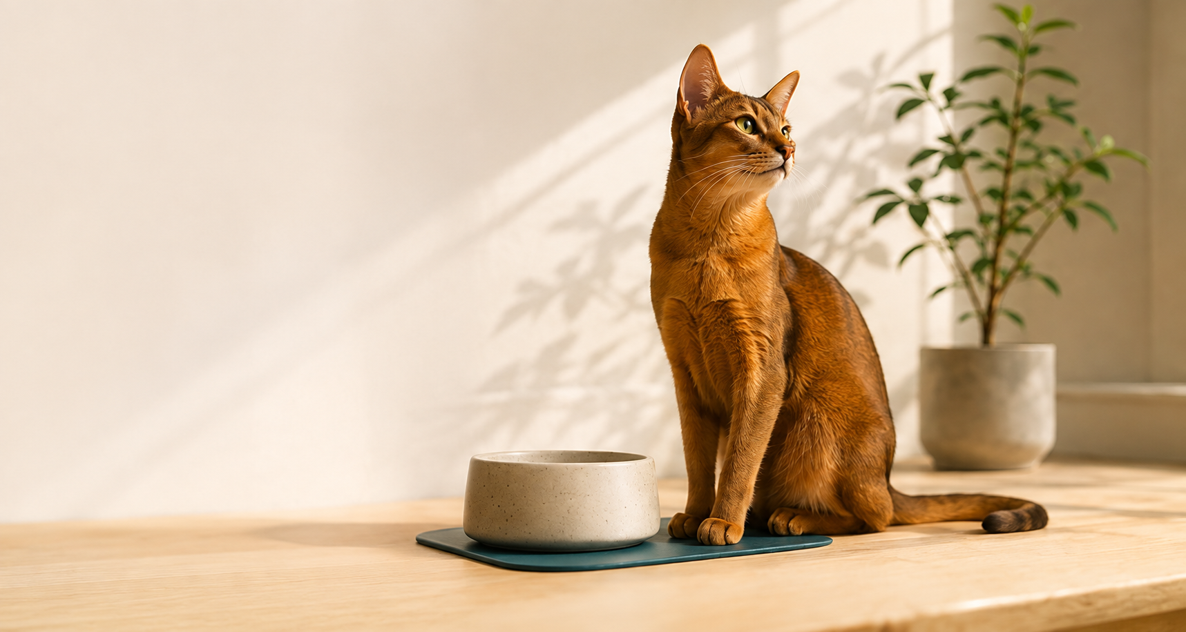 Gamelle chat céramique avec chat abyssin debout