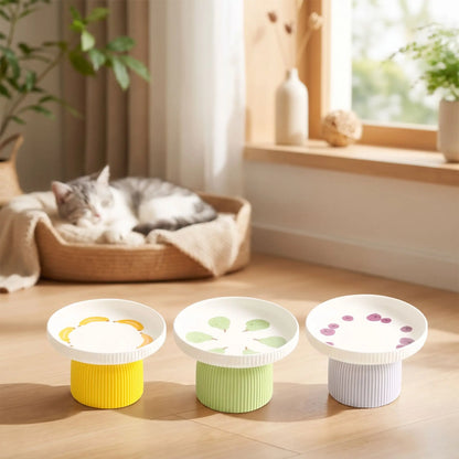 Gamelle en ceramique pour chat verte bleue jaune chat dormant