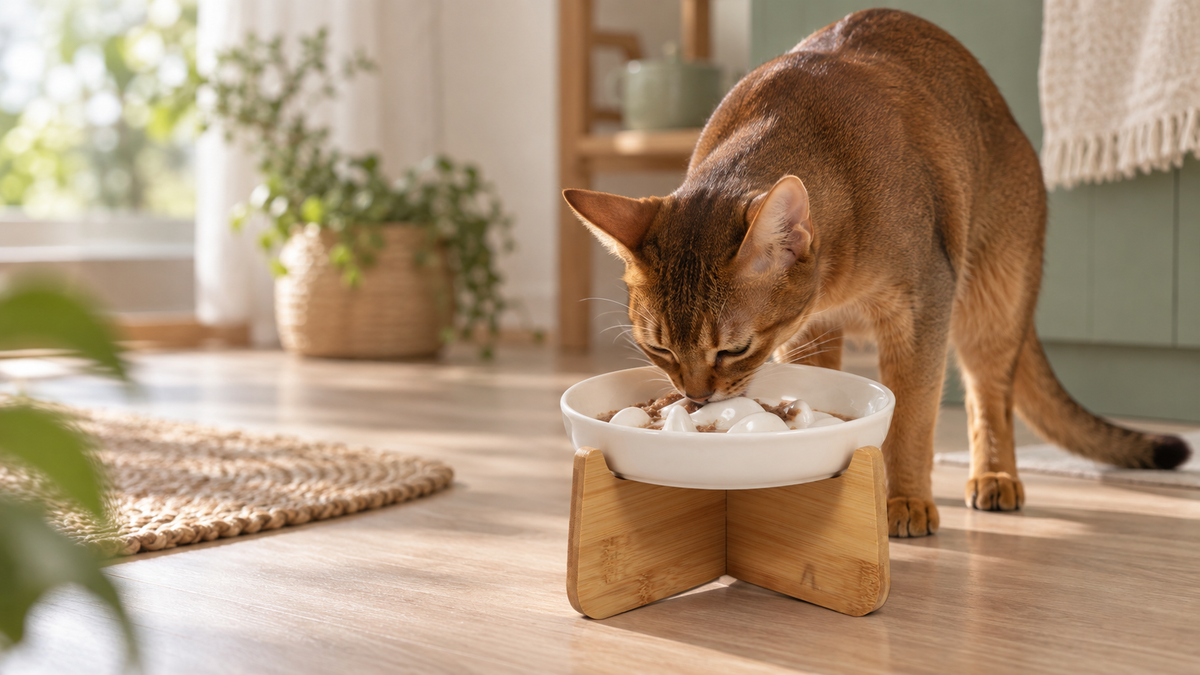 Gamelle anti glouton chat céramique surélevée chat abyssin mange