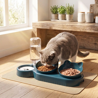 Gamelles pour chats bleues chat mange croquettes et pâtée