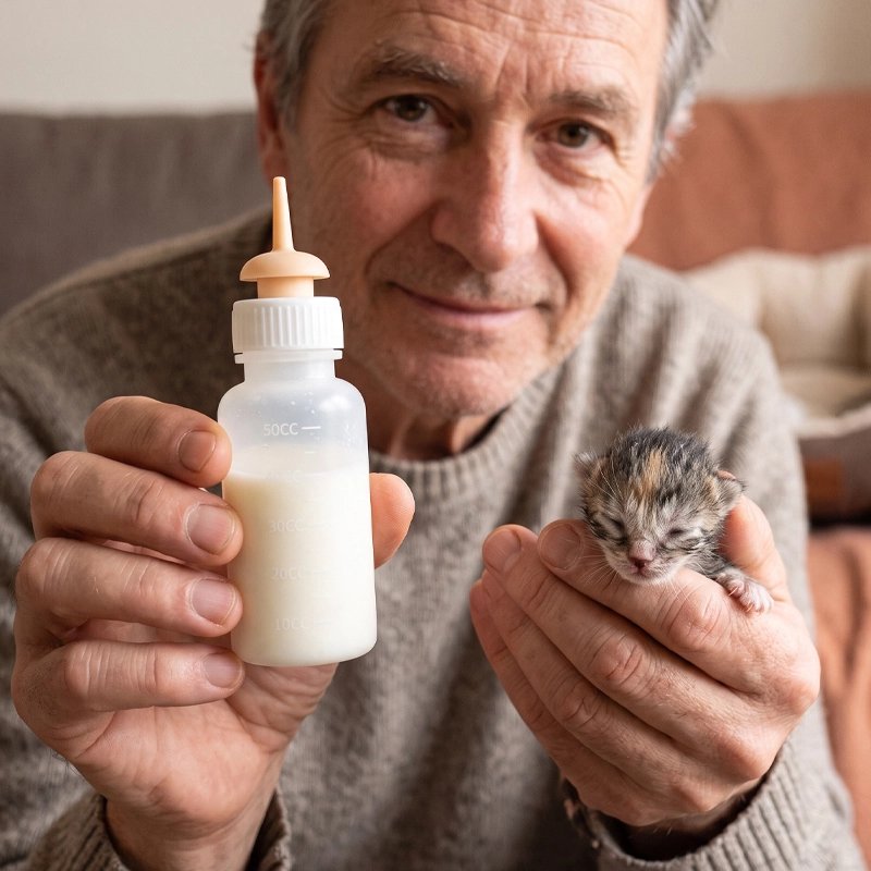 Biberon pour chaton avec lait homme avec chaton