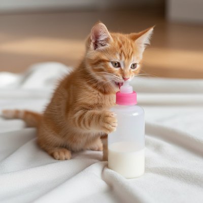 Biberon pour chatons rose chaton en train de téter 