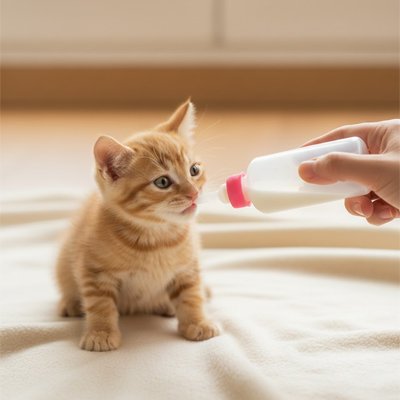 Biberon pour chatons rose chaton roux biberonné 