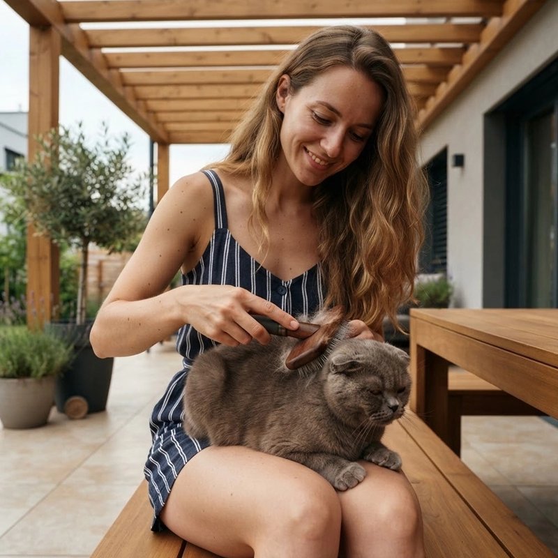 Brosse carde chat femme brosse chat terrasse