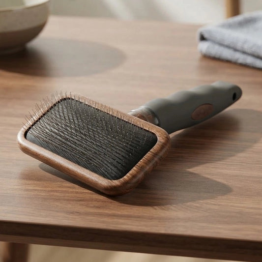 Brosse carde chat tête bois aiguilles métalliques