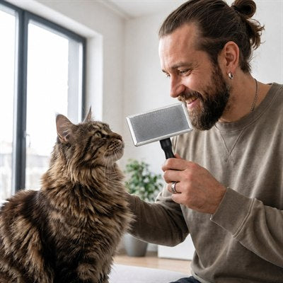 Brosse chat maine coon homme montre brosse chat