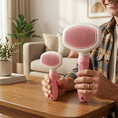 brosse chat poil long rose deux tailles 