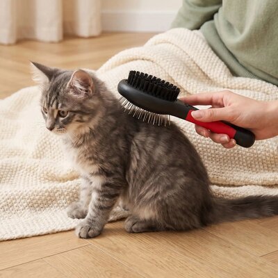 Brosse chaton côté picots main brosse chaton assis