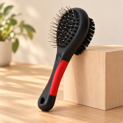 Brosse chaton double face posée bloc bois