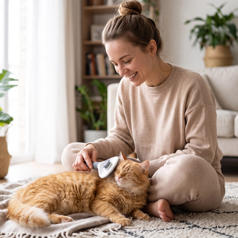 Brosse douce chat grise femme brosse chat