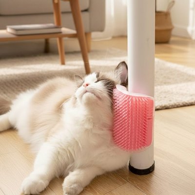 Brosse poil chat rose pied table chat se brosse