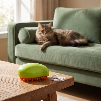 Brosse vapeur chat verte câble USB table bois