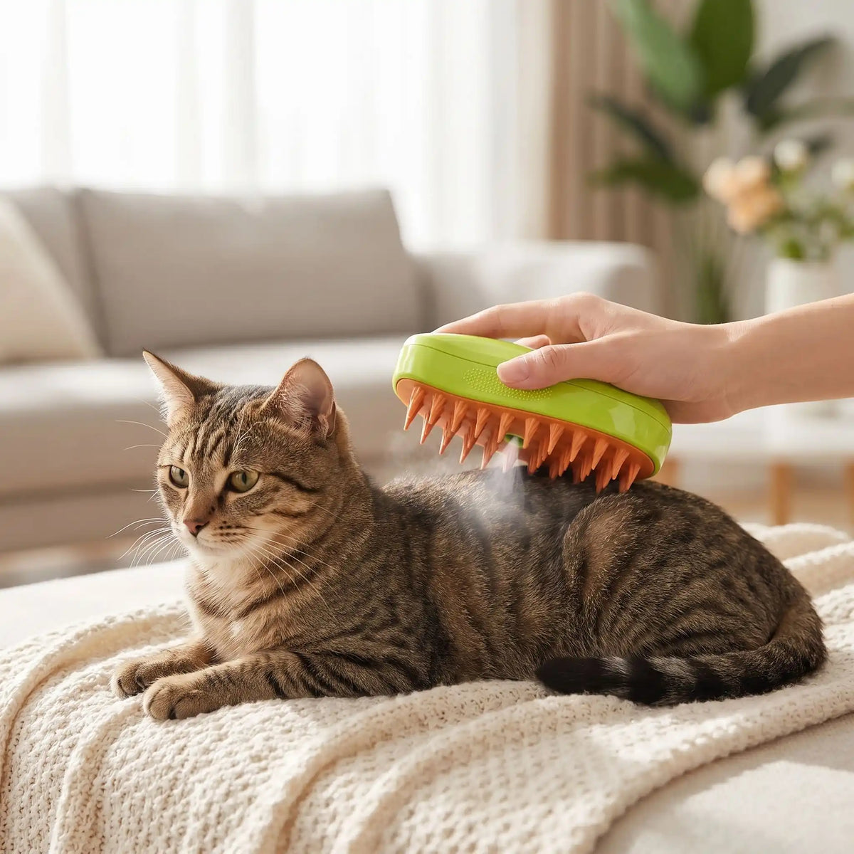 Brosse vapeur chat verte main brosse chat