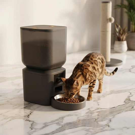chat bengal mange dans distributeur croquette chat automatique 8L