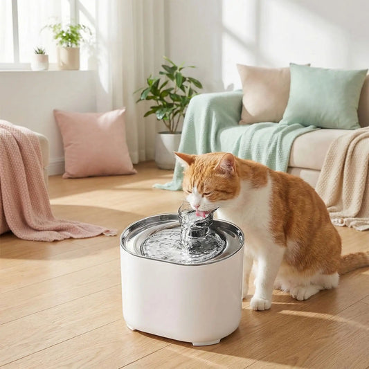 chat boit dans fontaine a eau chat blanche