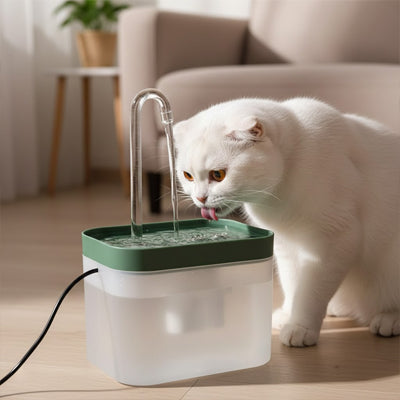chat boit dans fontaine a eau chat