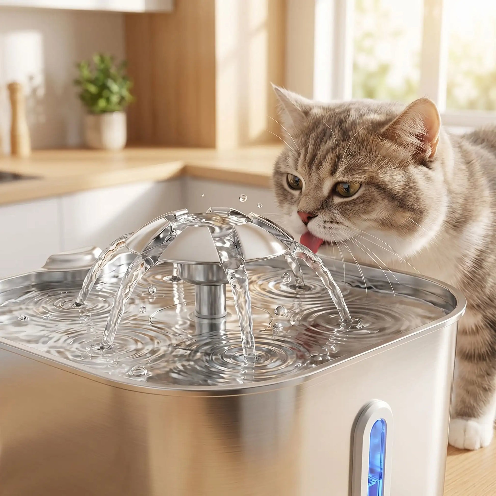 chat boit dans fontaine eau chat