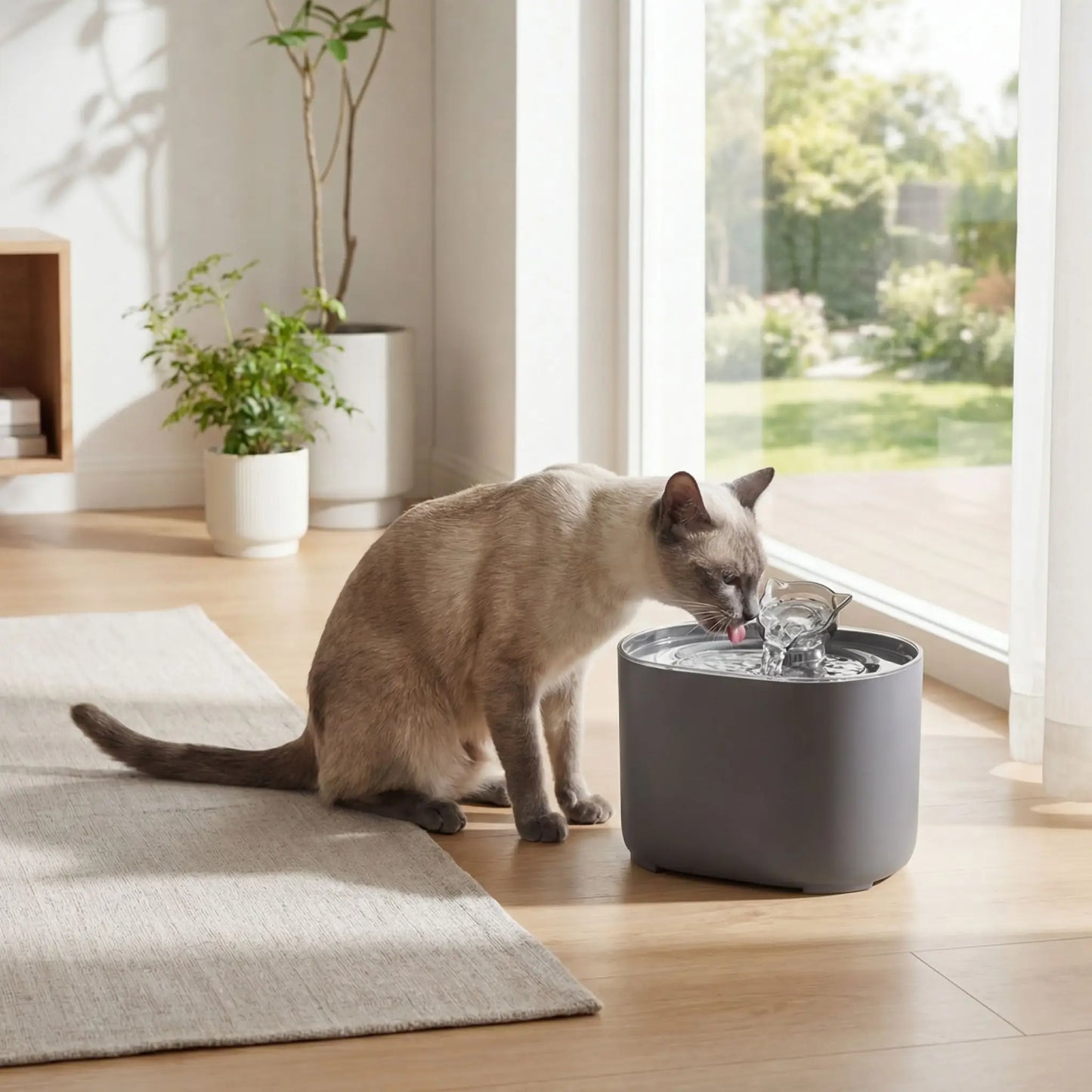 chat buvant dans fontaine a eau chat noire