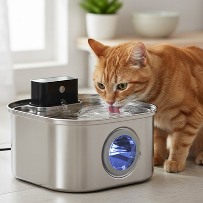 chat buvant dans fontaine a eau chat sans fil