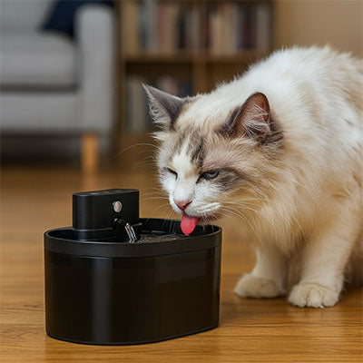 chat buvant dans fontaine a eau pour chat sans fil