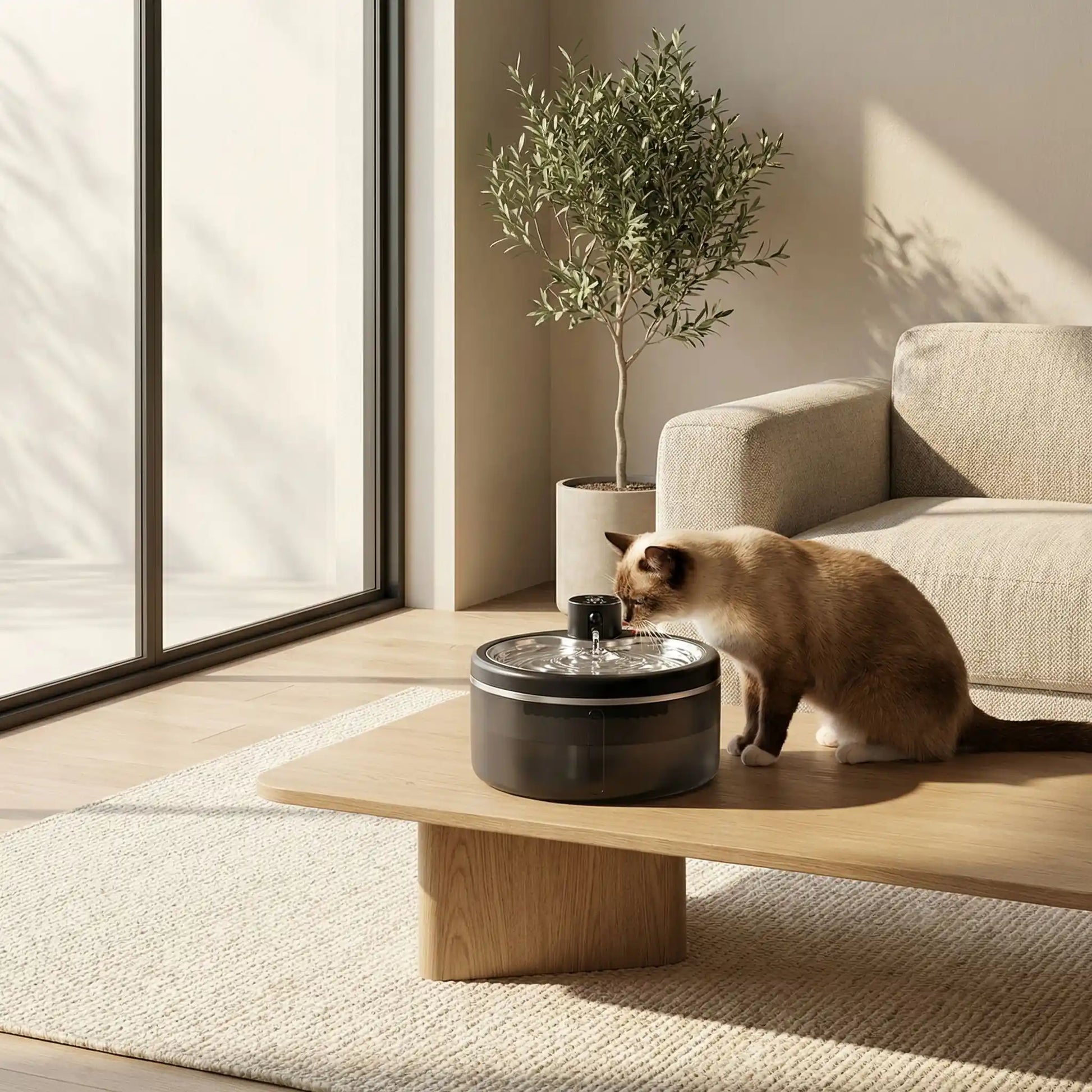 chat buvant dans fontaine eau chat sans fil sur table