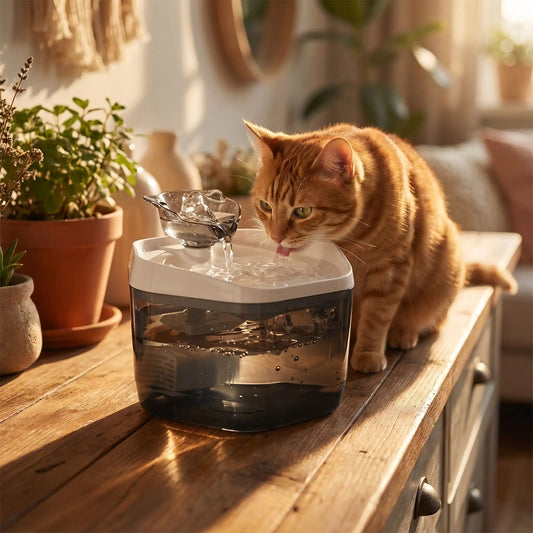 chat buvant dans fontaine eau pour chat noire