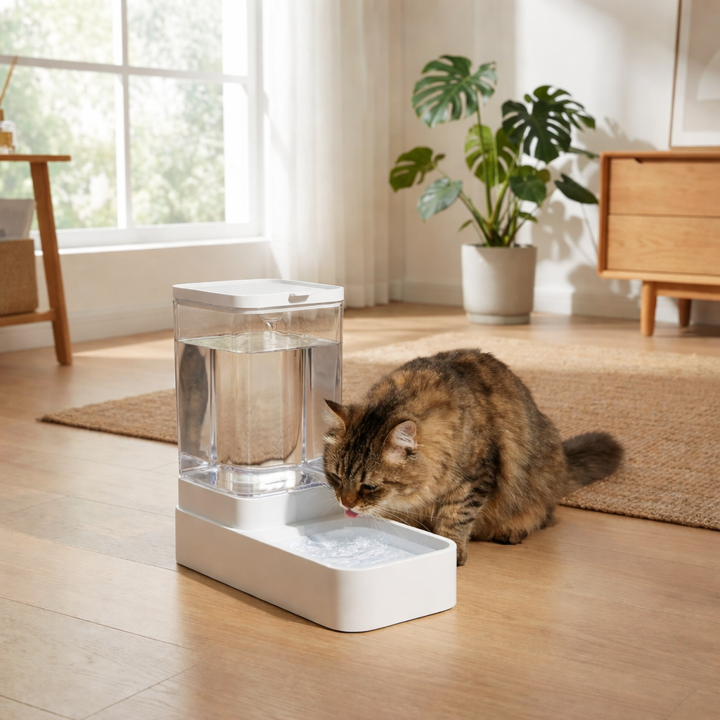 chat buvant dans distributeur à eau pour chat