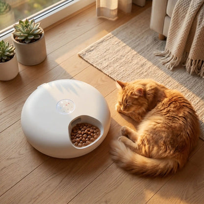 chat détendu à proximité de gamelle automatique chat