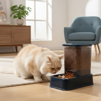 chat devant distributeur de croquettes pour chat