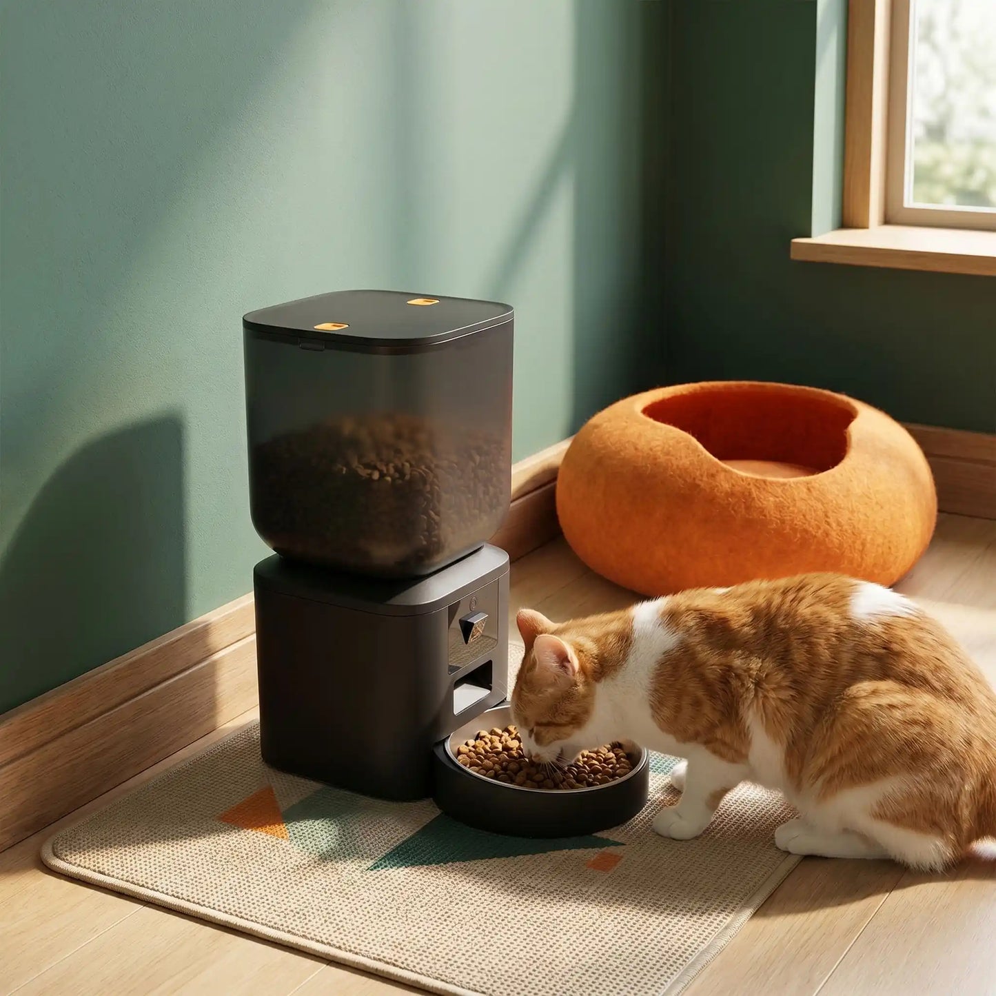chat mange dans distributeur croquette chat automatique noir