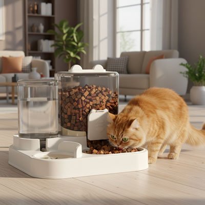 chat mange dans distributeur croquettes eau chat